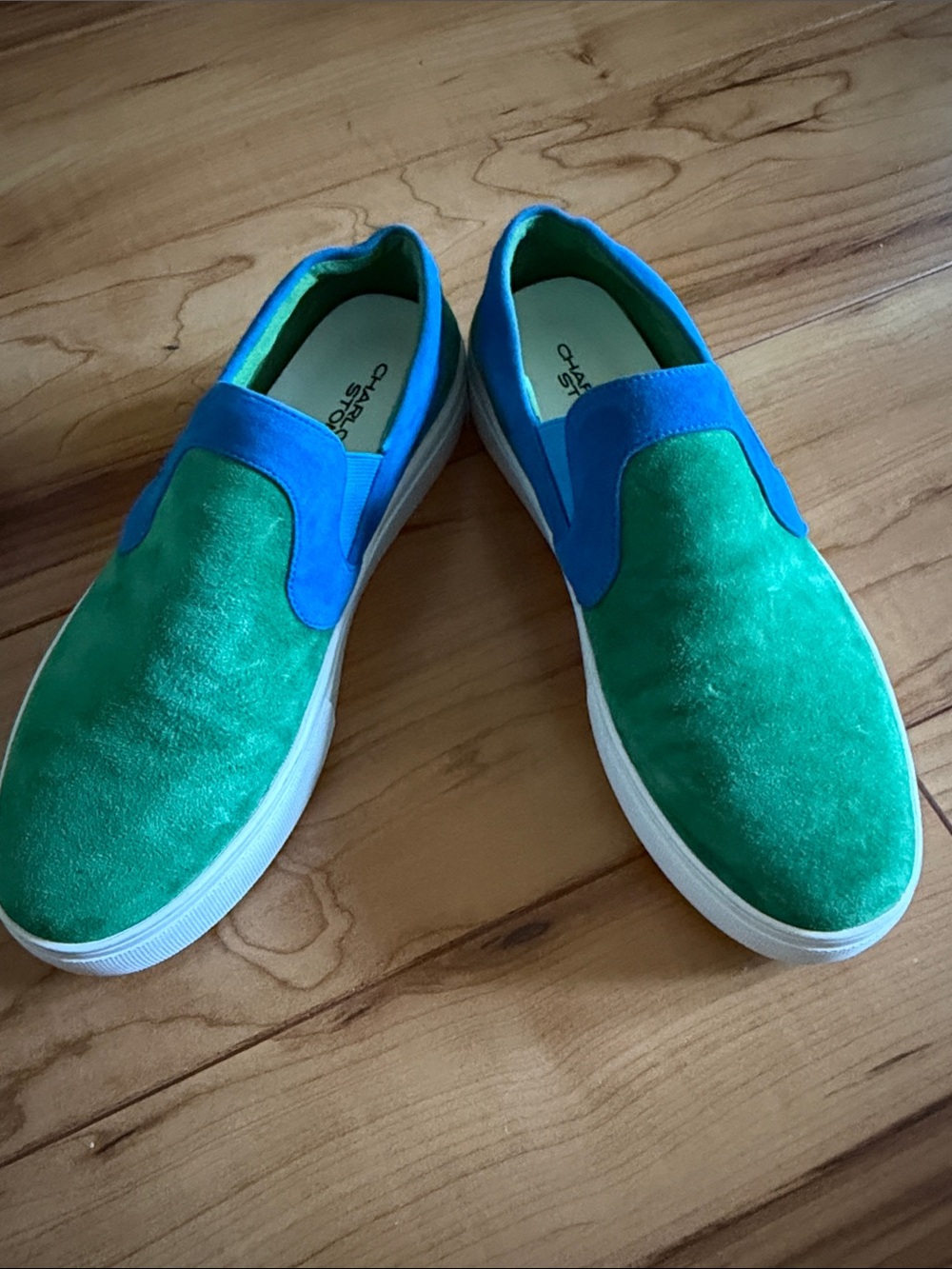 Charlotte Stone Green and Blue Suede Slip-On Sneakers - Picture 3 of 5